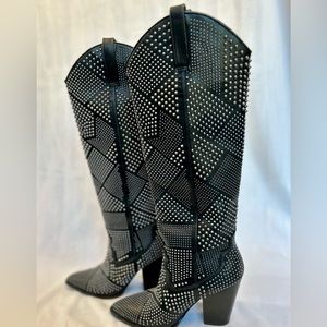Steve Madden Black Studded Tall Vegan/Faux Leather Boots - Size 9
